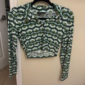 Green Patterned Crop Top